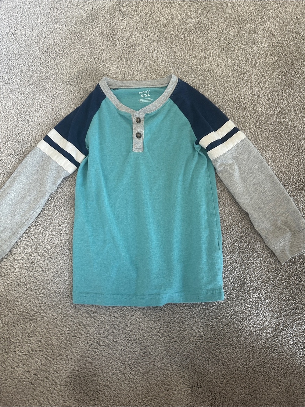 Carter's Teal Henley Long-Sleeve Top with Navy & Light Gray Sleeves